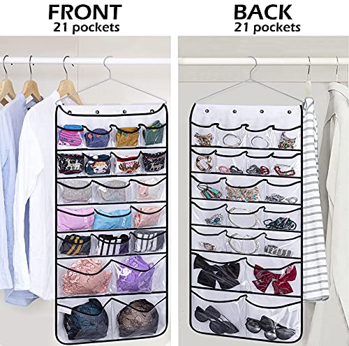 MISSLO 42 Pockets Hanging Hat Gloves Scarf Storage Large Pockets for Wardrobe Clothes Storage Organiser Bra Underwear Socks Ties Jewellery Organiser with Metal Hanger