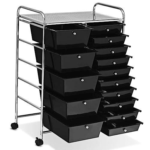 Taylor & Brown 15 Drawer Mobile Rolling Storage Trolley Unit Organiser On Wheels For Salon, Beauty Make Up, Hairdressing, Beauty & Home Office Stationary (Black)