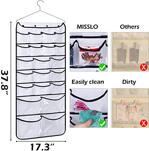 MISSLO 42 Pockets Hanging Hat Gloves Scarf Storage Large Pockets for Wardrobe Clothes Storage Organiser Bra Underwear Socks Ties Jewellery Organiser with Metal Hanger