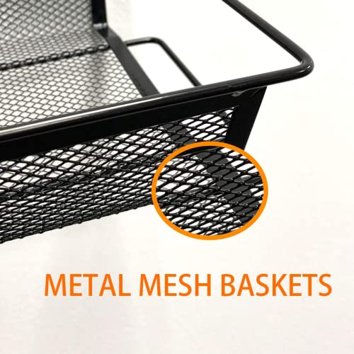 5-Tier Storage Rack, WASJOYE Utility Cart Gap Mesh Wire Kitchen Sauce Organization Trolley Rolling Cart with Lockable Wheels for Office, Bathroom, Nursery, School Supplies, Narrow Place (Black)