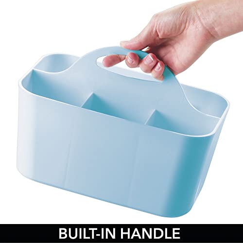 mDesign Art Supplies Organiser – Practical Plastic Arts and Crafts Storage Box with Carrying Handle – Desk Organiser with Compartments for Storing Many Items – Light Blue