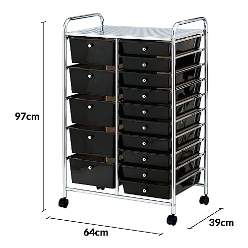 Taylor & Brown 15 Drawer Mobile Rolling Storage Trolley Unit Organiser On Wheels For Salon, Beauty Make Up, Hairdressing, Beauty & Home Office Stationary (Black)