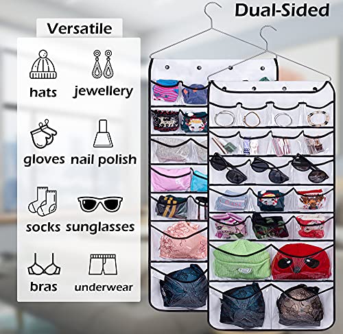 MISSLO 42 Pockets Hanging Hat Gloves Scarf Storage Large Pockets for Wardrobe Clothes Storage Organiser Bra Underwear Socks Ties Jewellery Organiser with Metal Hanger