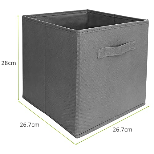 EZOWARE Set of 4 Foldable Fabric Basket Bins with Handle 26.7 x 26.7 x 28 cm, Collapsible Organiser Storage Cube for Nursery Home and Kids Playroom Toy Organizing - Gray