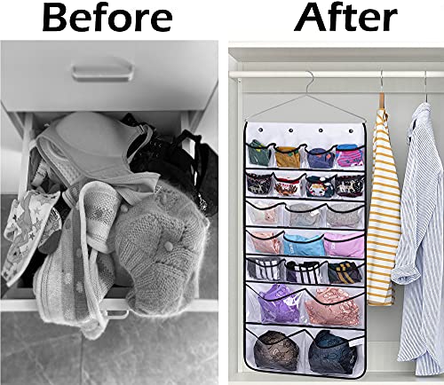 MISSLO 42 Pockets Hanging Hat Gloves Scarf Storage Large Pockets for Wardrobe Clothes Storage Organiser Bra Underwear Socks Ties Jewellery Organiser with Metal Hanger