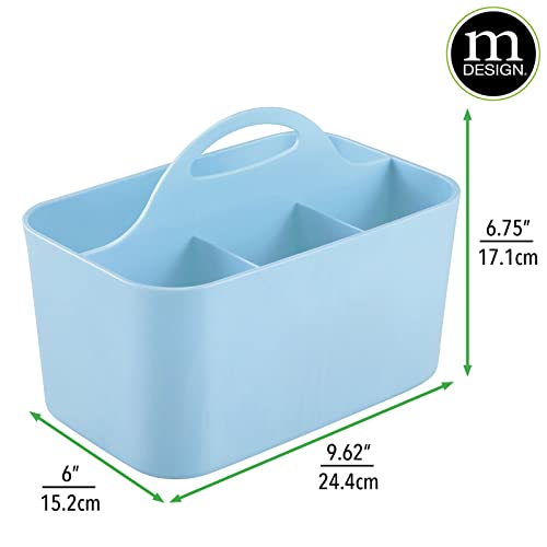 mDesign Art Supplies Organiser – Practical Plastic Arts and Crafts Storage Box with Carrying Handle – Desk Organiser with Compartments for Storing Many Items – Light Blue