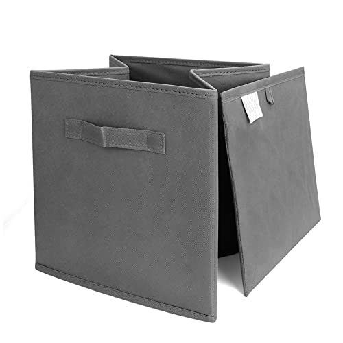 EZOWARE Set of 4 Foldable Fabric Basket Bins with Handle 26.7 x 26.7 x 28 cm, Collapsible Organiser Storage Cube for Nursery Home and Kids Playroom Toy Organizing - Gray
