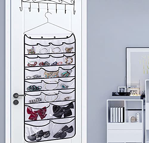 MISSLO 42 Pockets Hanging Hat Gloves Scarf Storage Large Pockets for Wardrobe Clothes Storage Organiser Bra Underwear Socks Ties Jewellery Organiser with Metal Hanger