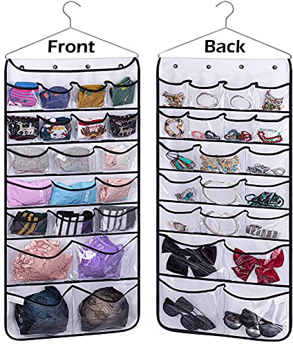 MISSLO 42 Pockets Hanging Hat Gloves Scarf Storage Large Pockets for Wardrobe Clothes Storage Organiser Bra Underwear Socks Ties Jewellery Organiser with Metal Hanger