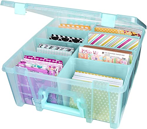 ArtBin Super Satchel Double Deep, Portable Art & Craft Organizer with Handle, [1] Plastic Storage Case, Aqua Mist, Polypropylene