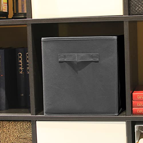 EZOWARE Set of 4 Foldable Fabric Basket Bins with Handle 26.7 x 26.7 x 28 cm, Collapsible Organiser Storage Cube for Nursery Home and Kids Playroom Toy Organizing - Gray