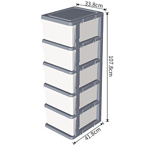 Cetomo Gray Plastic 5 Storage Drawers, Storage Drawer Cart with 4 Caster Wheels for Home, Closet, Bedroom, Bathroom, Office, Laundry, Kitchen, and School Dorm, Gray, Set of 1