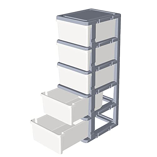 Cetomo Gray Plastic 5 Storage Drawers, Storage Drawer Cart with 4 Caster Wheels for Home, Closet, Bedroom, Bathroom, Office, Laundry, Kitchen, and School Dorm, Gray, Set of 1