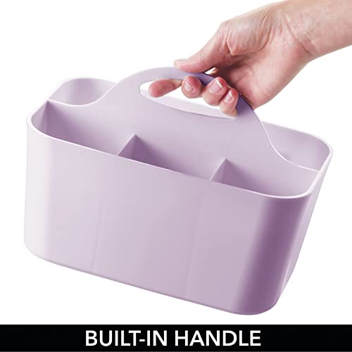 mDesign Art Supplies Organiser – Practical Plastic Arts and Crafts Storage Box with Carrying Handle – Desk Organiser with Compartments for Storing Many Items – Light Purple