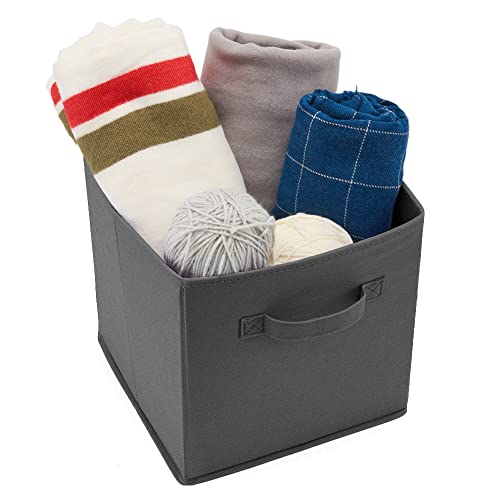 EZOWARE Set of 4 Foldable Fabric Basket Bins with Handle 26.7 x 26.7 x 28 cm, Collapsible Organiser Storage Cube for Nursery Home and Kids Playroom Toy Organizing - Gray
