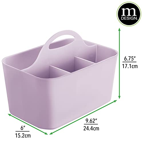 mDesign Art Supplies Organiser – Practical Plastic Arts and Crafts Storage Box with Carrying Handle – Desk Organiser with Compartments for Storing Many Items – Light Purple