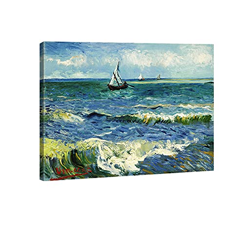Wieco Art - Seascape at Saintes Maries by Vincent Van Gogh Oil Paintings Reproduction Classical Giclee Canvas Prints Artwork Ocean Pictures Paintings on Canvas Wall Art for Bedroom Home Decorations