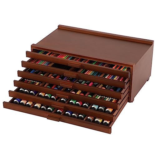 VISWIN 6-Drawer Wood Artist Supply Storage Box with Removable Dividers, Premium Beech Wood Art Storage Box, Portable Organizer Box for Paints, Markers, Pastels, Pencils, Pens, Brushes and Art Supplies
