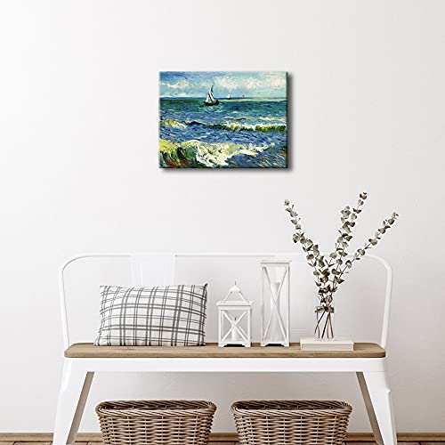 Wieco Art - Seascape at Saintes Maries by Vincent Van Gogh Oil Paintings Reproduction Classical Giclee Canvas Prints Artwork Ocean Pictures Paintings on Canvas Wall Art for Bedroom Home Decorations