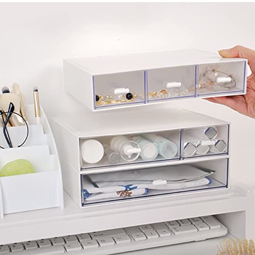 Desktop Organizer-Stackable Organizer Drawers, Plastic Drawers Organizer Perfect for Collection Small Item/Cosmetic Office Organization - 3 drawers (White)