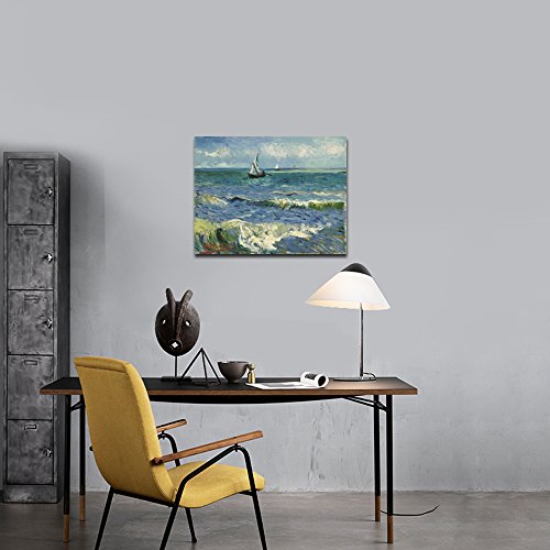 Wieco Art - Seascape at Saintes Maries by Vincent Van Gogh Oil Paintings Reproduction Classical Giclee Canvas Prints Artwork Ocean Pictures Paintings on Canvas Wall Art for Bedroom Home Decorations