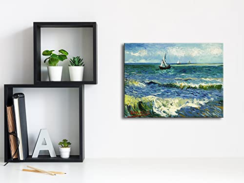 Wieco Art - Seascape at Saintes Maries by Vincent Van Gogh Oil Paintings Reproduction Classical Giclee Canvas Prints Artwork Ocean Pictures Paintings on Canvas Wall Art for Bedroom Home Decorations