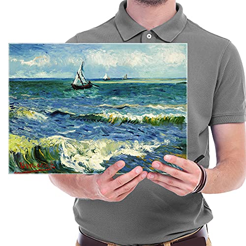 Wieco Art - Seascape at Saintes Maries by Vincent Van Gogh Oil Paintings Reproduction Classical Giclee Canvas Prints Artwork Ocean Pictures Paintings on Canvas Wall Art for Bedroom Home Decorations