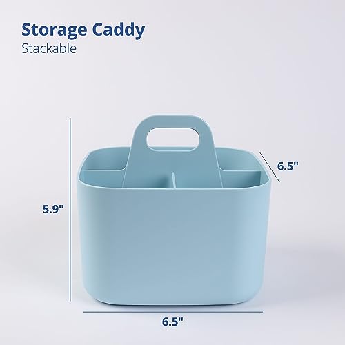 BLUE GINKGO Multipurpose Caddy Organizer - Stackable Plastic Caddy with Handle | Cleaning Caddy, Craft Tote, Desk Caddy, Art Organizers and Storage, Makeup Caddy (Square) – Blue
