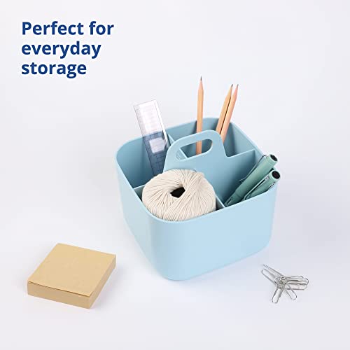 BLUE GINKGO Multipurpose Caddy Organizer - Stackable Plastic Caddy with Handle | Cleaning Caddy, Craft Tote, Desk Caddy, Art Organizers and Storage, Makeup Caddy (Square) – Blue