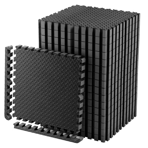Edukit EXTRA THICK Foam Mat; 4 Pieces and 8 Edges; 61.5 x 61.5 x 2 cm Thick; Black; Interlocking Puzzle Floor Tiles Gym Flooring – Thicker and Larger than Regular Tiles for Heavyweight Equipment