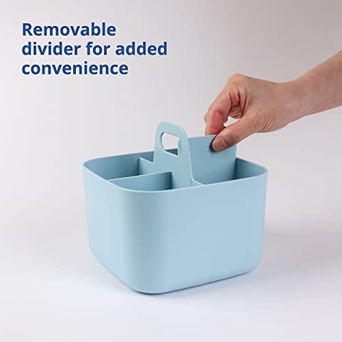 BLUE GINKGO Multipurpose Caddy Organizer - Stackable Plastic Caddy with Handle | Cleaning Caddy, Craft Tote, Desk Caddy, Art Organizers and Storage, Makeup Caddy (Square) – Blue