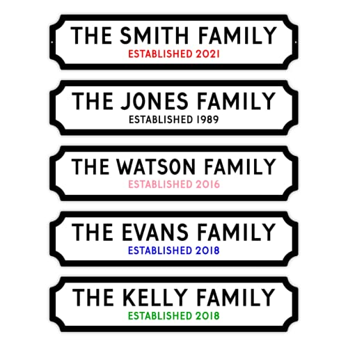 Personalised Family Surname Street Sign on METAL. Various sizes of Plaque. Outdoors or Indoors Use. Door Wall Vintage Railway Gift Idea (197x44mm)