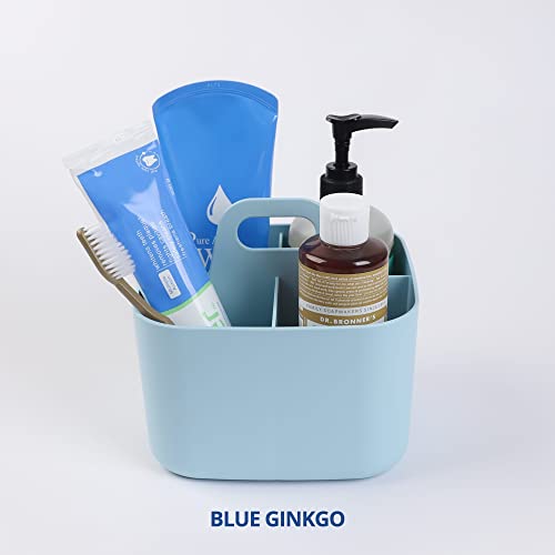 BLUE GINKGO Multipurpose Caddy Organizer - Stackable Plastic Caddy with Handle | Cleaning Caddy, Craft Tote, Desk Caddy, Art Organizers and Storage, Makeup Caddy (Square) – Blue