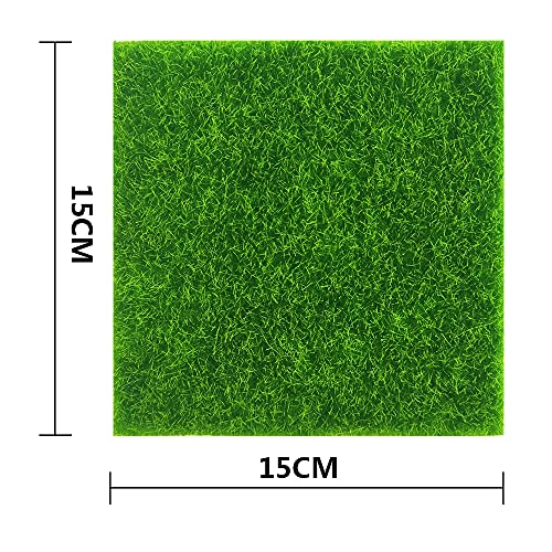 CENRONG Artificial Grass Tiles，6 Pieces Artificial Synthetic Grass Realistic Fake Grass Lawn,For Miniature Ornament Garden Mini House Craft Pot 15 x 15CM