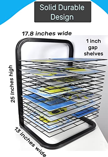 Joymaney Art Drying Rack - Mobile Metal Art Storage Rack with 15 Removable Shelves, Art Organizer for Kids, Art Studio Organization and Storage, Artwork Tabletop Storage, Craft Room and Desktop