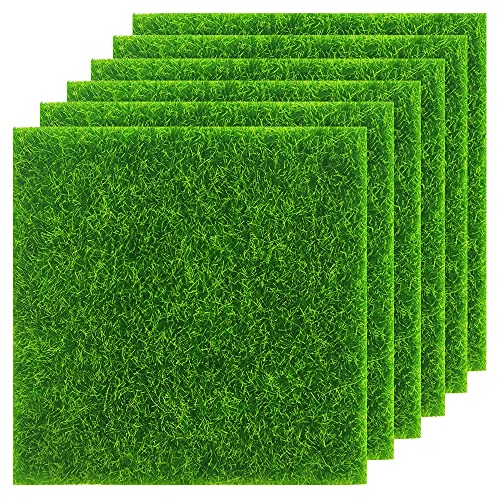 CENRONG Artificial Grass Tiles，6 Pieces Artificial Synthetic Grass Realistic Fake Grass Lawn,For Miniature Ornament Garden Mini House Craft Pot 15 x 15CM