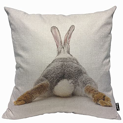 Mugod Grey Rabbit Isolated Cushion Cover Throw Pillow Covers on a White Background Bunny Tail Back Pillow Case for Men Women Decorative Home Sofa Chair Couch 45x45cm/18x18 Inch