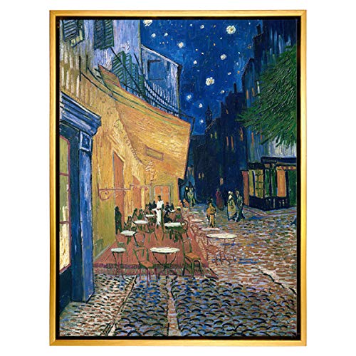 Wieco Art Gold Framed Cafe Terrace at Night by Van Gogh Modern Cityscape Canvas Prints Pictures on Canvas Wall Art for Bedroom Kitchen Home Decoration