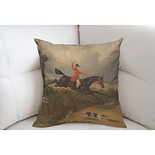 Mugod Fox Hunting Cushion Cover Throw Pillow Covers Gentlemen Hunter Running Dogs Horse Traditional Sport Pillow Case for Men Women Decorative Home Sofa Chair Couch 45x45cm/18x18 Inch