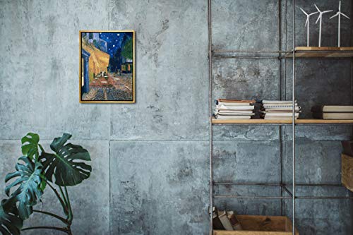 Wieco Art Gold Framed Cafe Terrace at Night by Van Gogh Modern Cityscape Canvas Prints Pictures on Canvas Wall Art for Bedroom Kitchen Home Decoration