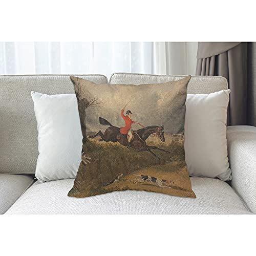 Mugod Fox Hunting Cushion Cover Throw Pillow Covers Gentlemen Hunter Running Dogs Horse Traditional Sport Pillow Case for Men Women Decorative Home Sofa Chair Couch 45x45cm/18x18 Inch