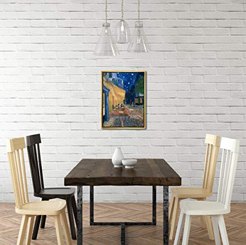 Wieco Art Gold Framed Cafe Terrace at Night by Van Gogh Modern Cityscape Canvas Prints Pictures on Canvas Wall Art for Bedroom Kitchen Home Decoration