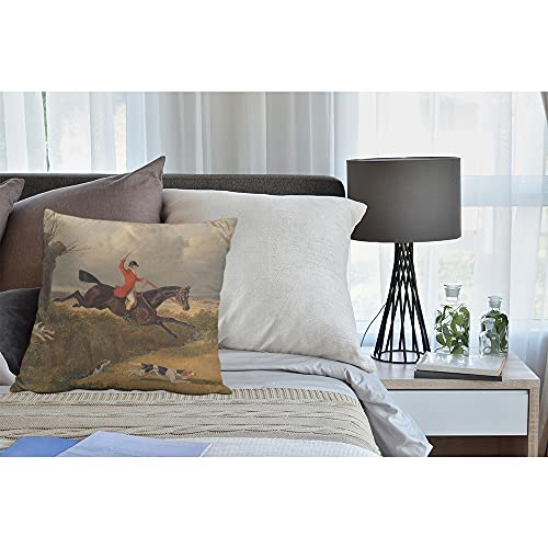 Mugod Fox Hunting Cushion Cover Throw Pillow Covers Gentlemen Hunter Running Dogs Horse Traditional Sport Pillow Case for Men Women Decorative Home Sofa Chair Couch 45x45cm/18x18 Inch
