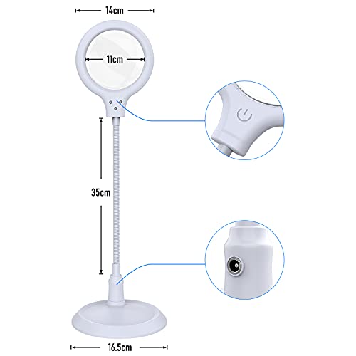 Dimmable Magnifying Lamp,5X Large Hands Free Magnifying Glass with Light and Stand for Reading Workbench Artist Hobbies