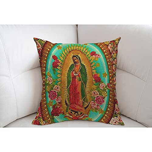 Mugod Mexico Our Lady Guadalupe Cushion Cover Throw Pillow Covers Mexican Saint Virgin Catholic Pillow Case for Men Women Decorative Home Sofa Chair Couch 45x45cm/18x18 Inch