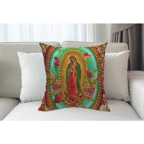 Mugod Mexico Our Lady Guadalupe Cushion Cover Throw Pillow Covers Mexican Saint Virgin Catholic Pillow Case for Men Women Decorative Home Sofa Chair Couch 45x45cm/18x18 Inch