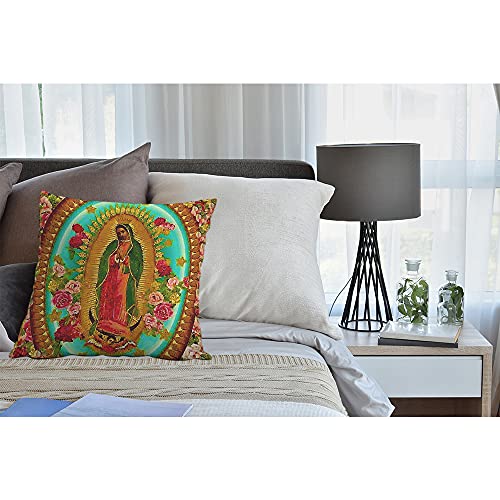 Mugod Mexico Our Lady Guadalupe Cushion Cover Throw Pillow Covers Mexican Saint Virgin Catholic Pillow Case for Men Women Decorative Home Sofa Chair Couch 45x45cm/18x18 Inch