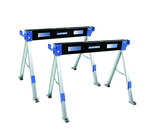 KASTFORCE KF3005 Folding Sawhorse 1000 kg Capacity Heavy Duty Saw Horse Jobsite Table Stand with Folding Legs Twin Pack