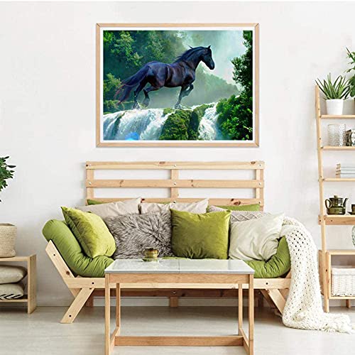 Yeerum 5D Diamond Painting by Numbers Kits for Adults Horse Waterfall Round Full Drill, DIY Diamond Art Animal landscapeKits for Beginner Embroidery Cross Stitch Arts Crafts Home Decoration 30x40cm