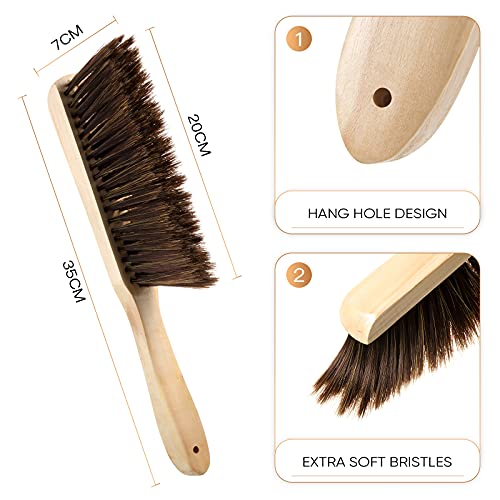 2 Pieces Wooden Bench Brushes Fireplace Brush Horse Hair Bench Brush Soft Bristles Long Wood Handle Dust Brush for Hearth Tidy Car Home Workshop Woodworking (Brown)